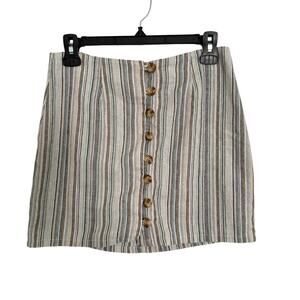 Sky and Sparrow Skirt Women's Size M Multicolor Striped Button Front Linen Blend